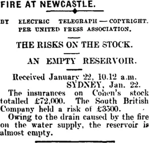 FIRE AT NEWCASTLE. (Mataura Ensign 22-1-1908)