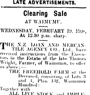 Page 3 Advertisements Column 7 (Mataura Ensign 10-2-1908)
