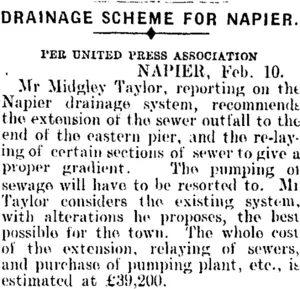 DRAINAGE SCHEME FOR NAPIER. (Mataura Ensign 11-2-1908)