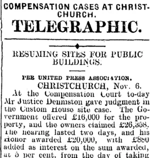 COMPENSATION CASES AT CHRISTCHURCH. (Mataura Ensign 6-11-1908)