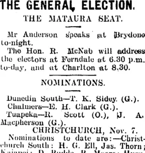 THE GENERAL ELECTION. (Mataura Ensign 7-11-1908)