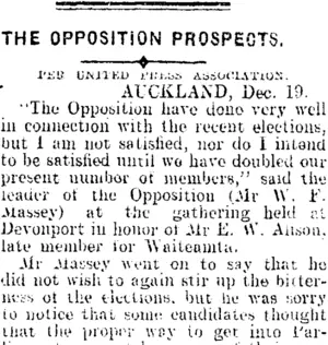 THE OPPOSITION PROSPECTS. (Mataura Ensign 21-12-1908)