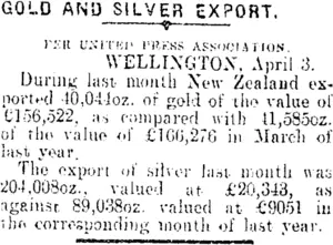 GOLD AND SILVER EXPORT. (Mataura Ensign 3-4-1909)