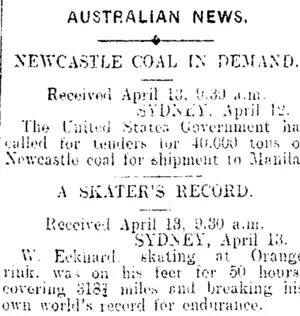 AUSTRALIAN NEWS. (Mataura Ensign 13-4-1909)
