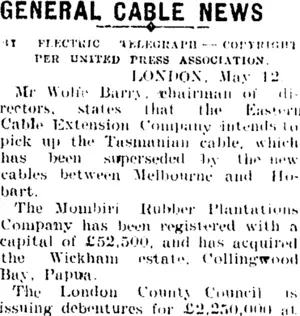 GENERAL CABLE NEWS. (Mataura Ensign 13-5-1909)