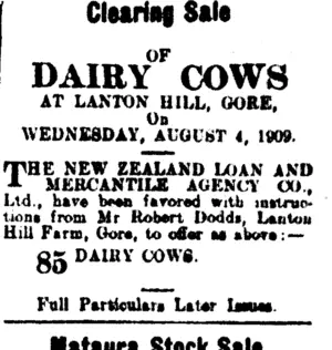 Page 3 Advertisements Column 8 (Mataura Ensign 7-7-1909)