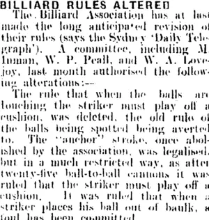 BILLIARD RULES ALTERED. (Mataura Ensign 5-1-1909)