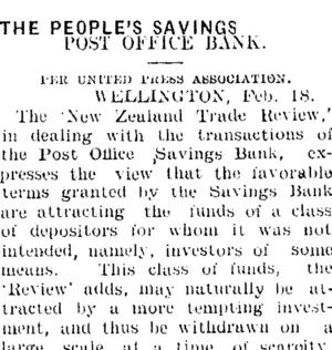 THE PEOPLE'S SAVINGS. (Mataura Ensign 19-2-1909)