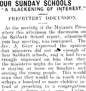 OUR SUNDAY SCHOOLS. (Mataura Ensign 23-2-1909)