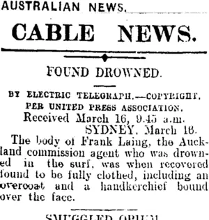 AUSTRALIAN NEWS. (Mataura Ensign 16-3-1909)