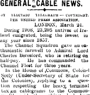 GENERAL CABLE NEWS. (Mataura Ensign 25-3-1909)