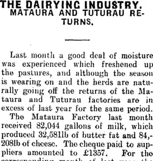 THE DAIRYING INDUSTRY. (Mataura Ensign 5-4-1910)