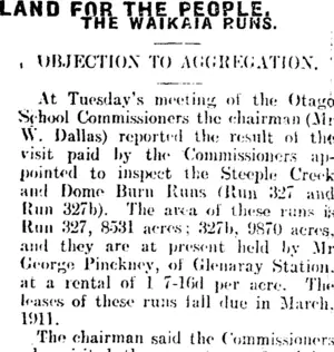 LAND FOR THE PEOPLE. (Mataura Ensign 21-4-1910)