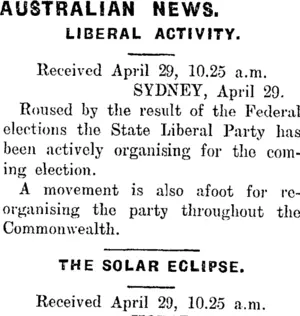 AUSTRALIAN NEWS. (Mataura Ensign 29-4-1910)