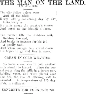 THE MAN ON THE LAND. (Mataura Ensign 20-6-1910)