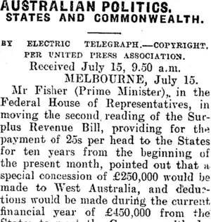 AUSTRALIAN POLITICS. (Mataura Ensign 15-7-1910)
