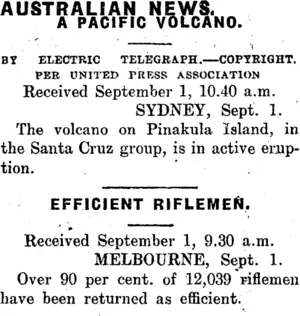 AUSTRALIAN NEWS. (Mataura Ensign 1-9-1910)