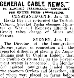 GENERAL CABLE NEWS. (Mataura Ensign 13-1-1910)