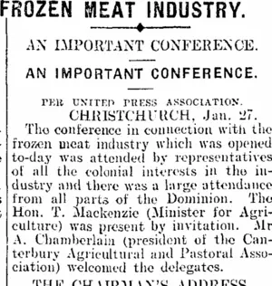 FROZEN MEAT INDUSTRY. (Mataura Ensign 28-1-1910)