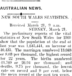 AUSTRALIAN NEWS. (Mataura Ensign 21-3-1910)