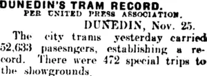 DUNEDIN'S TRAM RECORD. (Mataura Ensign 25-11-1910)
