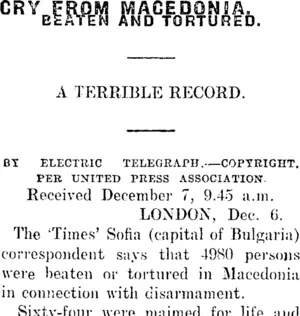 CRY FROM MACEDONIA. (Mataura Ensign 7-12-1910)