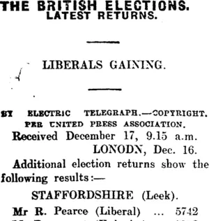 THE BRITISH ELECTIONS. (Mataura Ensign 17-12-1910)