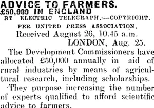 ADVICE TO FARMERS. (Mataura Ensign 26-8-1911)