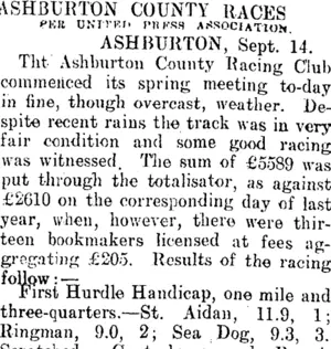 ASHBURTON COUNTY RACES. (Mataura Ensign 15-9-1911)