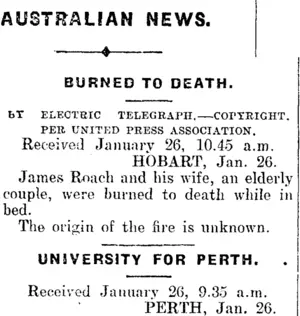 AUSTRALIAN NEWS. (Mataura Ensign 26-1-1911)