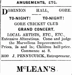 Page 1 Advertisements Column 5 (Mataura Ensign 20-10-1911)