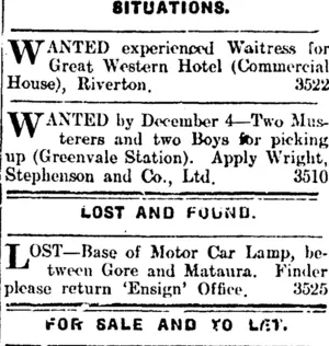 Page 1 Advertisements Column 6 (Mataura Ensign 30-11-1911)