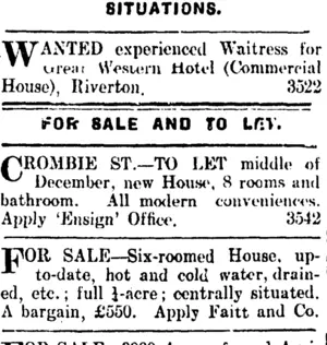 Page 1 Advertisements Column 6 (Mataura Ensign 1-12-1911)