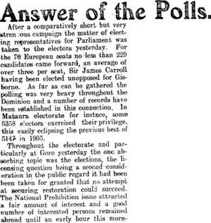 Answer of the Polls. (Mataura Ensign 8-12-1911)