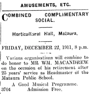 Page 1 Advertisements Column 4 (Mataura Ensign 16-12-1911)