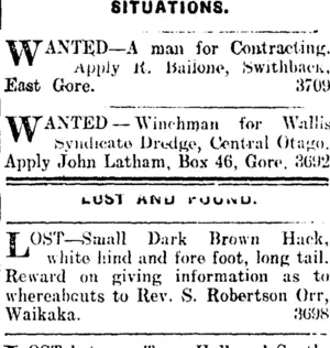 Page 1 Advertisements Column 5 (Mataura Ensign 16-12-1911)