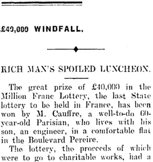 £49,000 WINDFALL. (Mataura Ensign 4-4-1912)