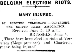 BELGIAN ELECTION RIOTS. (Mataura Ensign 5-6-1912)