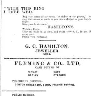 Page 1 Advertisements Column 3 (Mataura Ensign 19-6-1912)