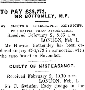 TO PAY £36,773. (Mataura Ensign 2-2-1912)