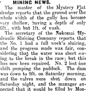 MINING NEWS. (Mataura Ensign 7-2-1912)