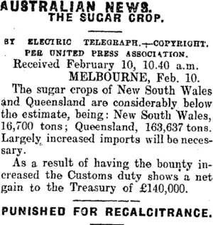 AUSTRALIAN NEWS. (Mataura Ensign 10-2-1912)