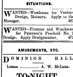 Page 1 Advertisements Column 4 (Mataura Ensign 14-2-1912)