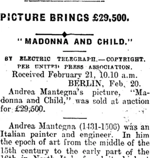 PICTURE BRINGS £29,500. (Mataura Ensign 21-2-1912)