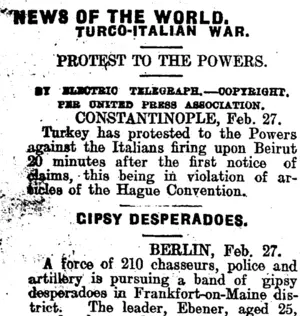 NEWS OF THE WORLD. (Mataura Ensign 28-2-1912)