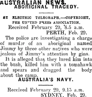 AUSTRALIAN NEWS. (Mataura Ensign 29-2-1912)