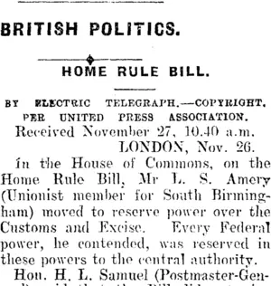 BRITISH POLITICS. (Mataura Ensign 27-11-1912)