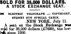 SOLD FOR 38,000 DOLLARS. (Mataura Ensign 12-7-1913)