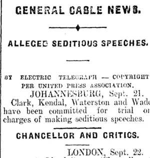GENERAL CABLE NEWS. (Mataura Ensign 23-9-1913)