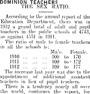 DOMINION TEACHERS. (Mataura Ensign 27-9-1913)